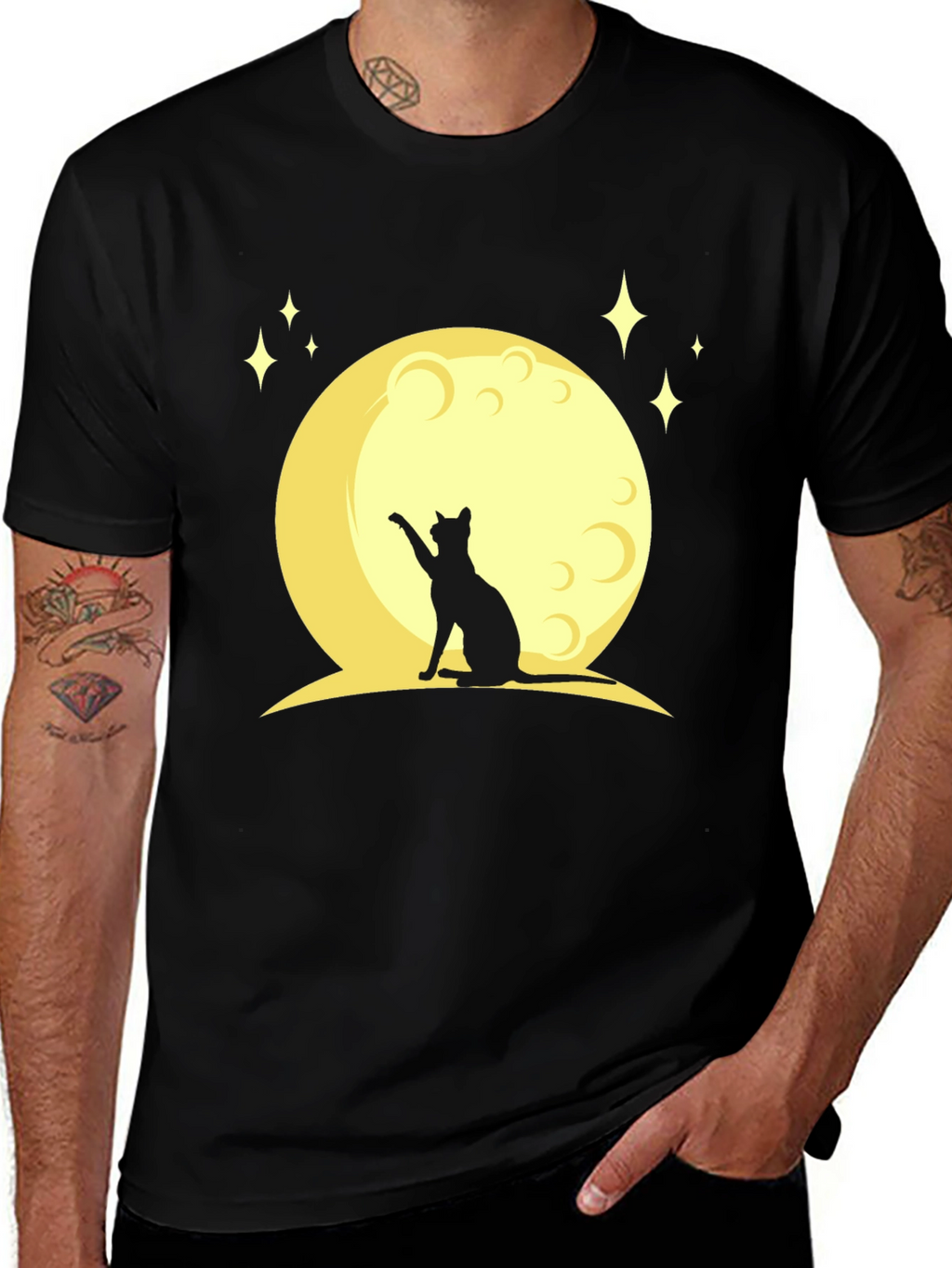 Black Cat Moon Graphic T-Shirt