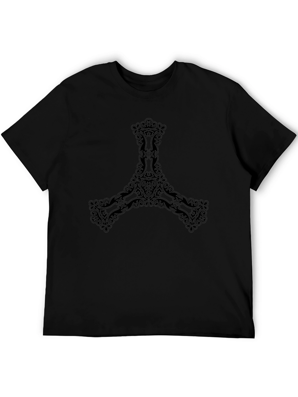 Mens Black T-Shirt with Ornate Trefoil Design