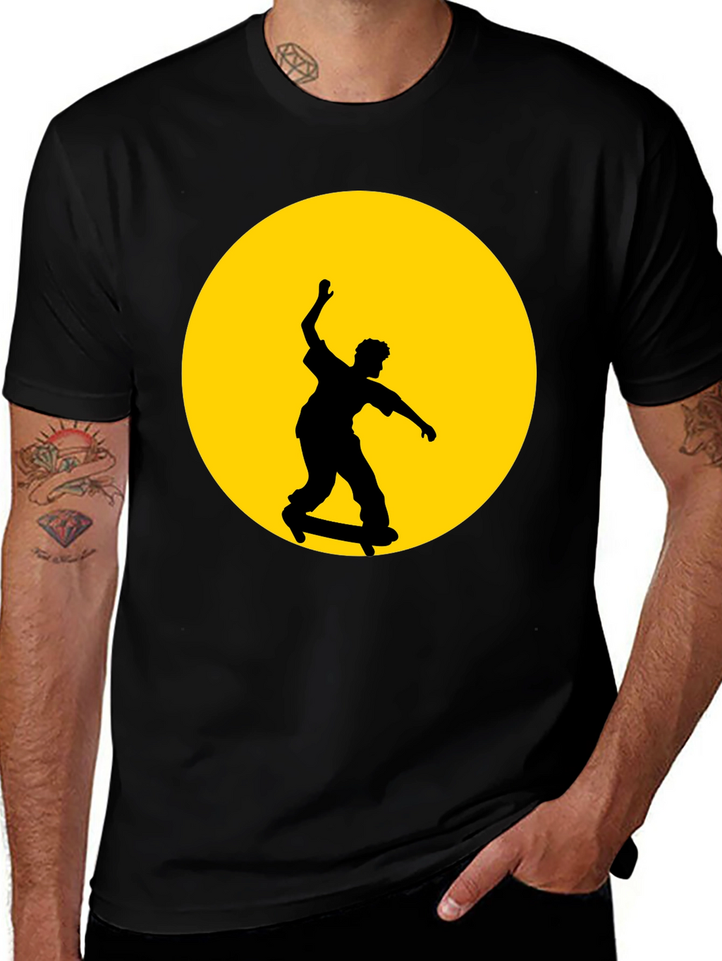 Skateboarding Silhouette Graphic Tee - Black