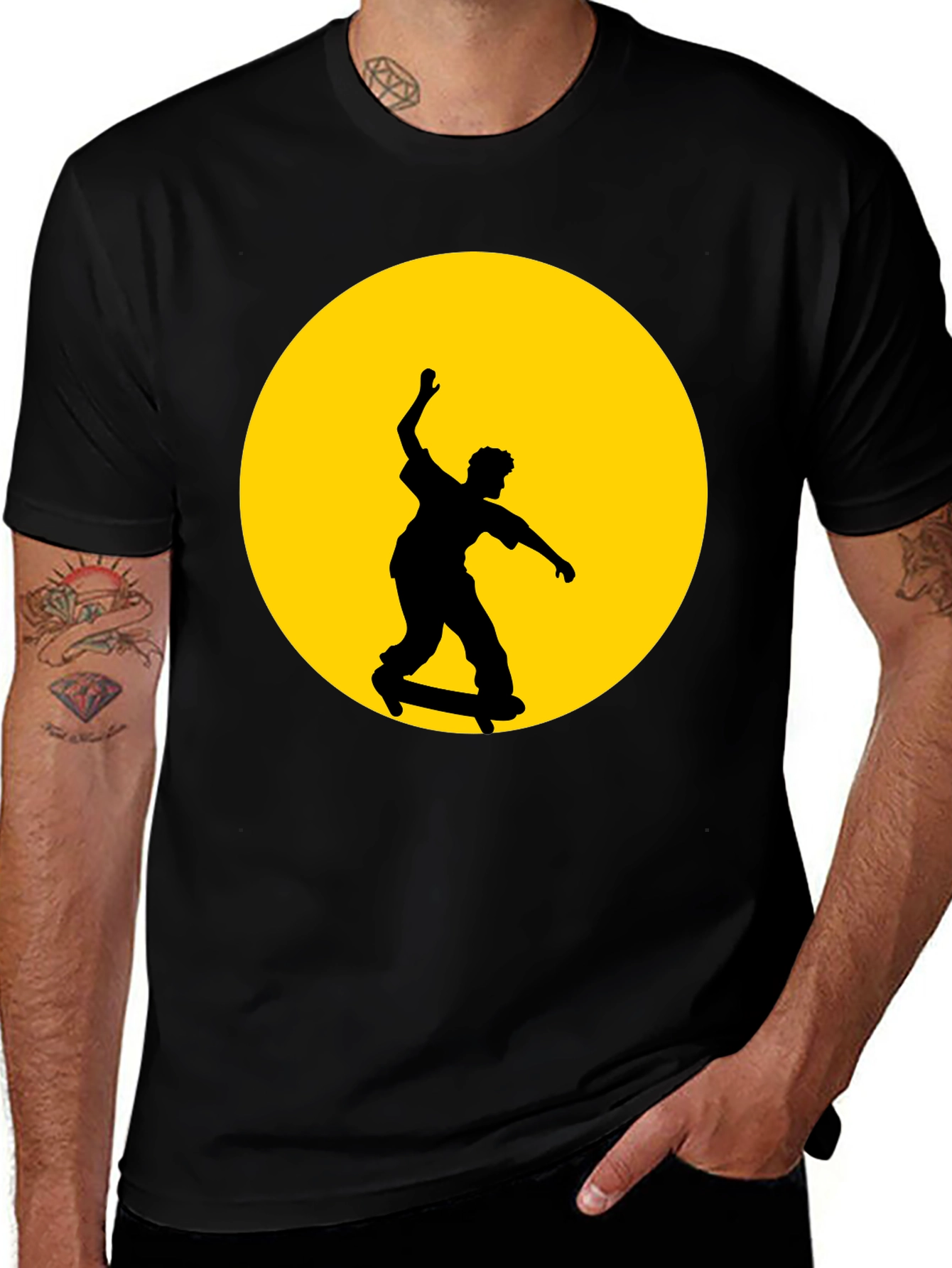 Skateboarding Silhouette Graphic Tee - Black