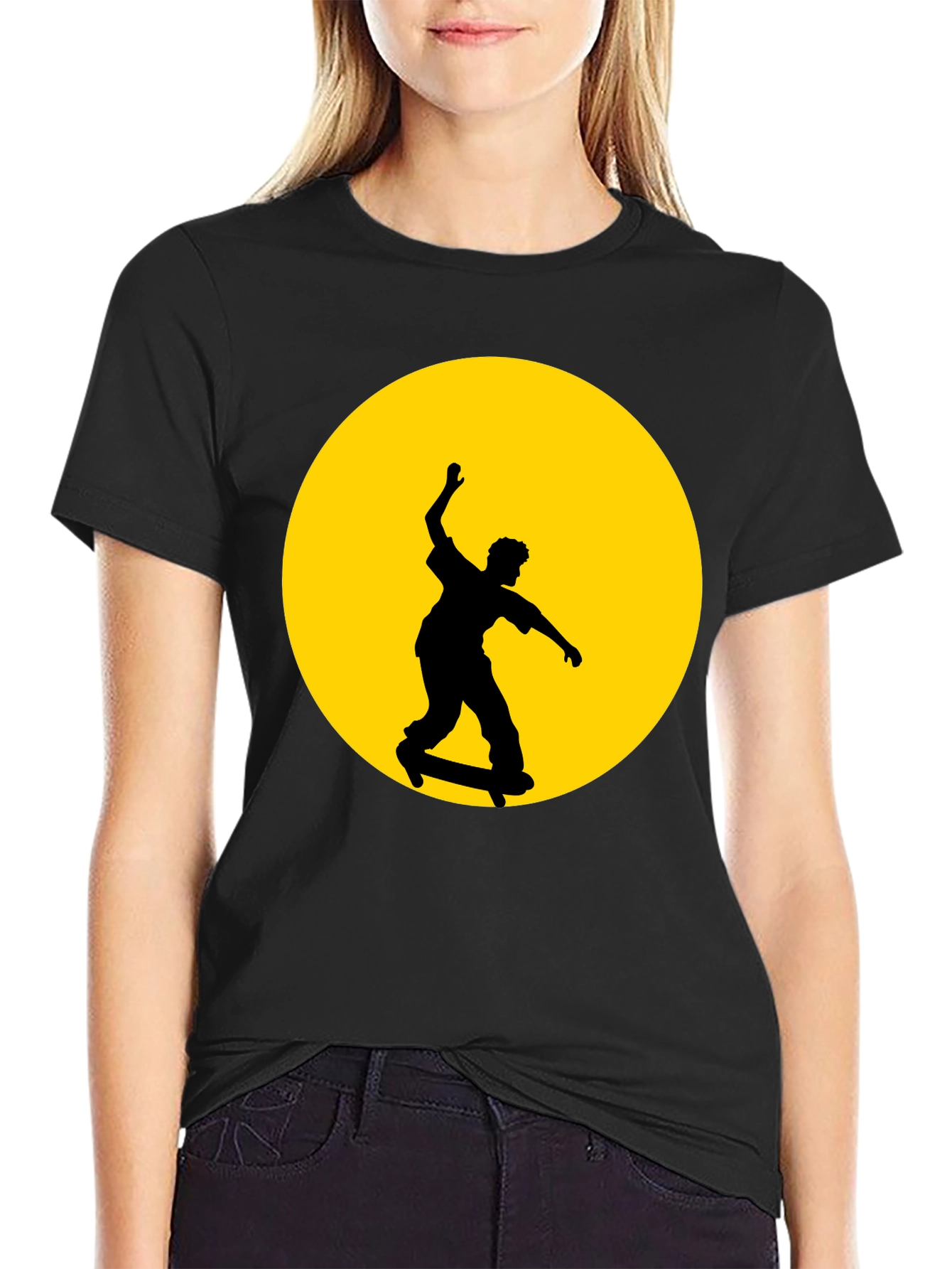 Skateboarding Silhouette Graphic Tee - Black