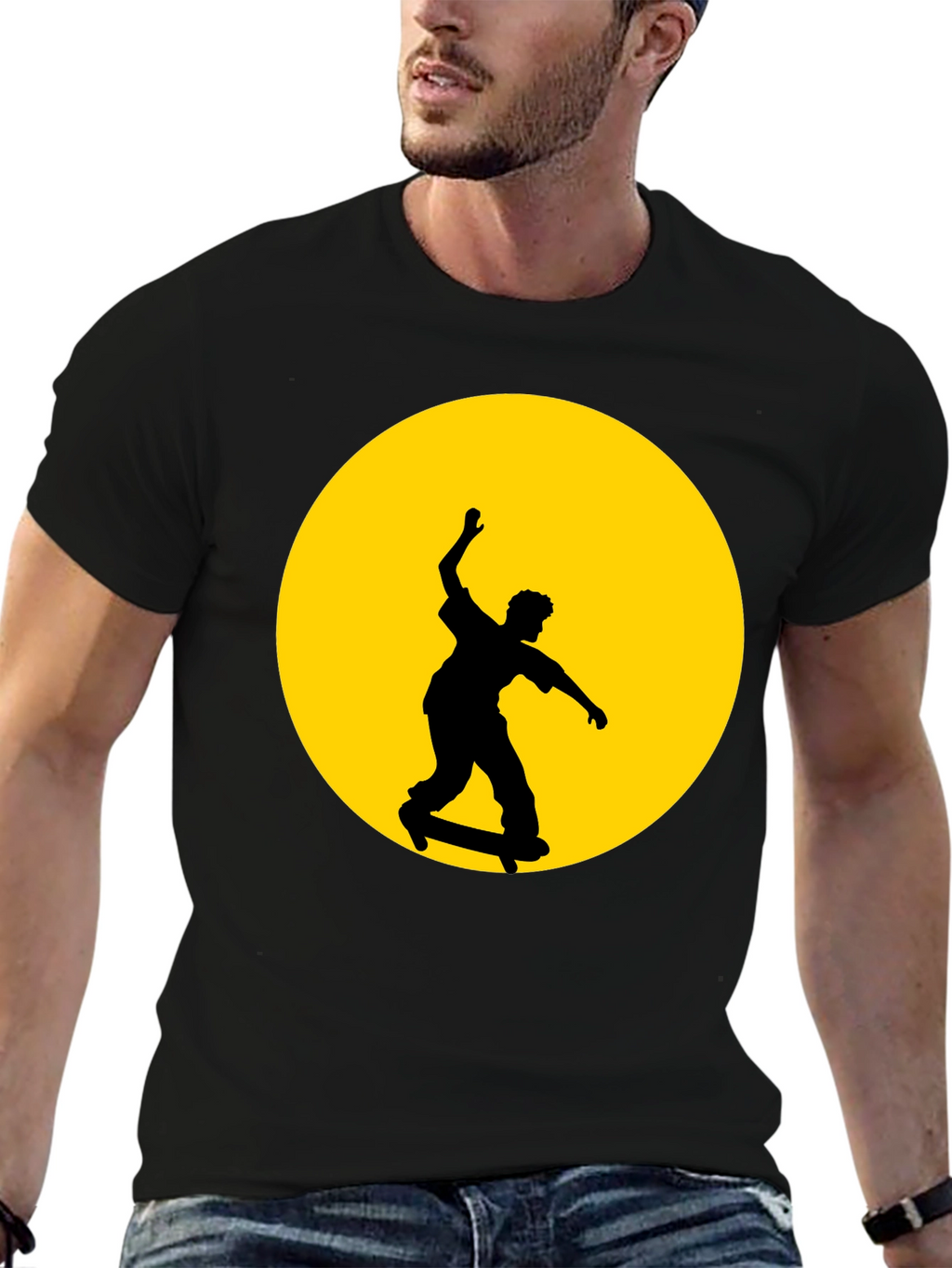 Skateboarding Silhouette Graphic Tee - Black