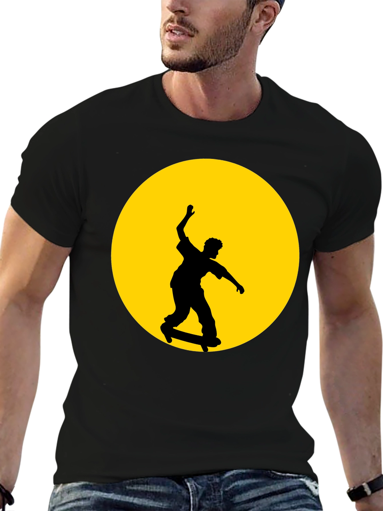 Skateboarding Silhouette Graphic Tee - Black