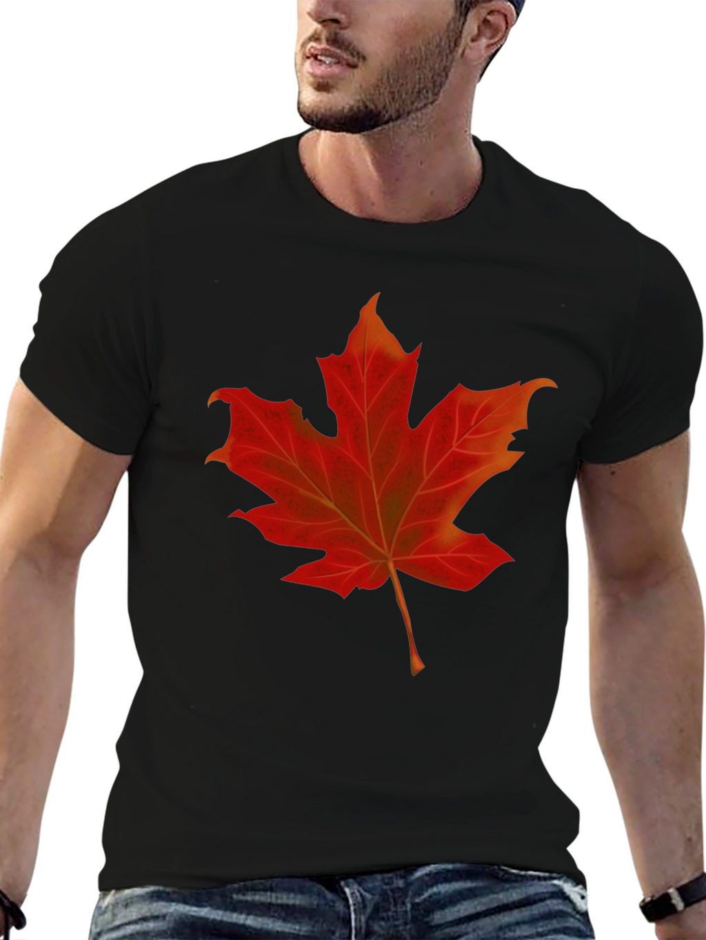 Maple Leaf Graphic Tee - Black Cotton Shirt