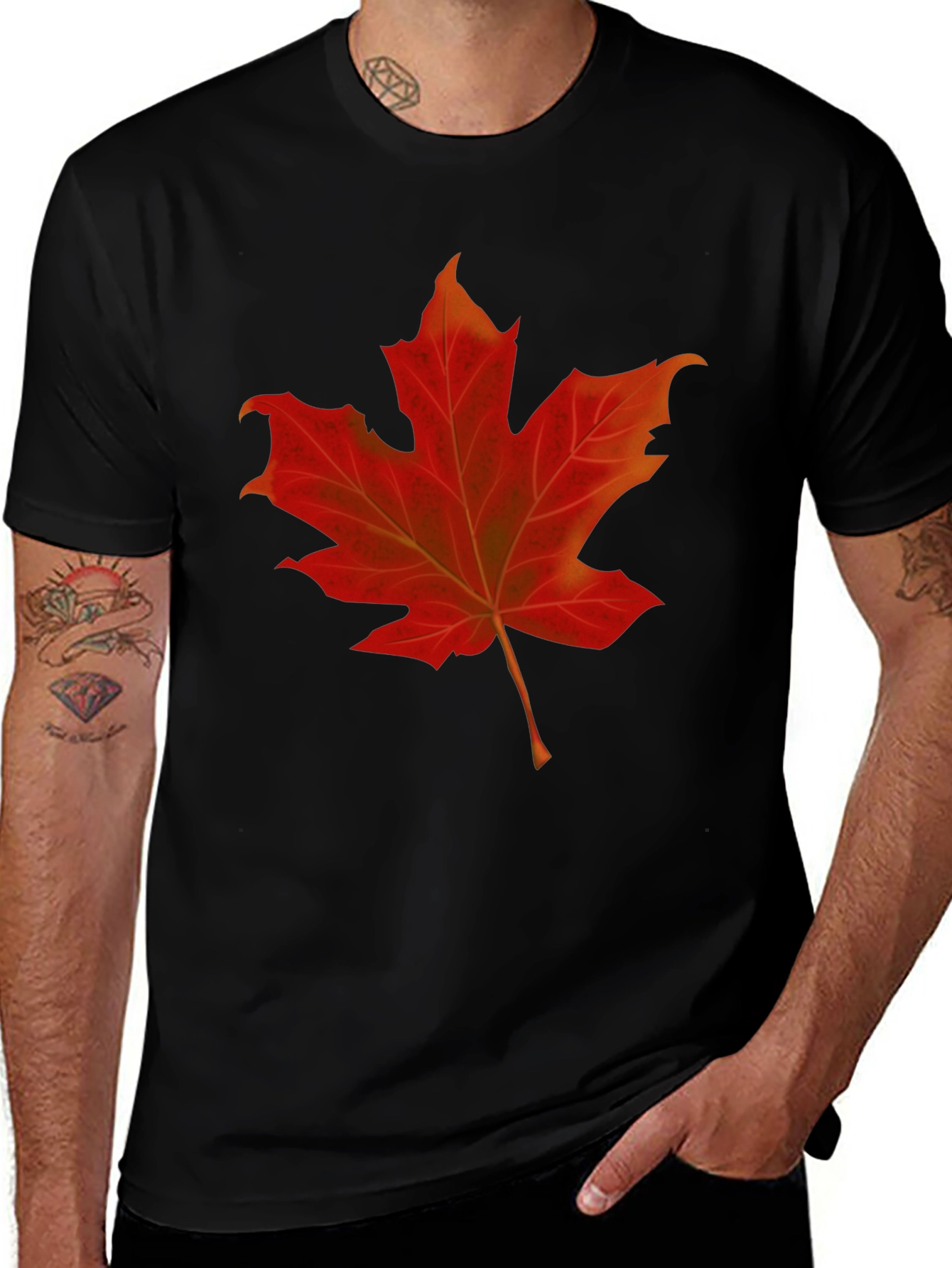 Maple Leaf Graphic Tee - Black Cotton Shirt