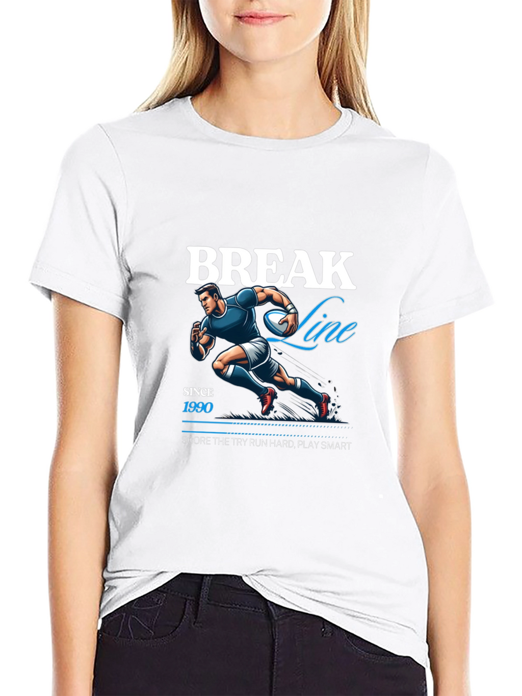 Break Line Rugby Graphic T-Shirt - Black