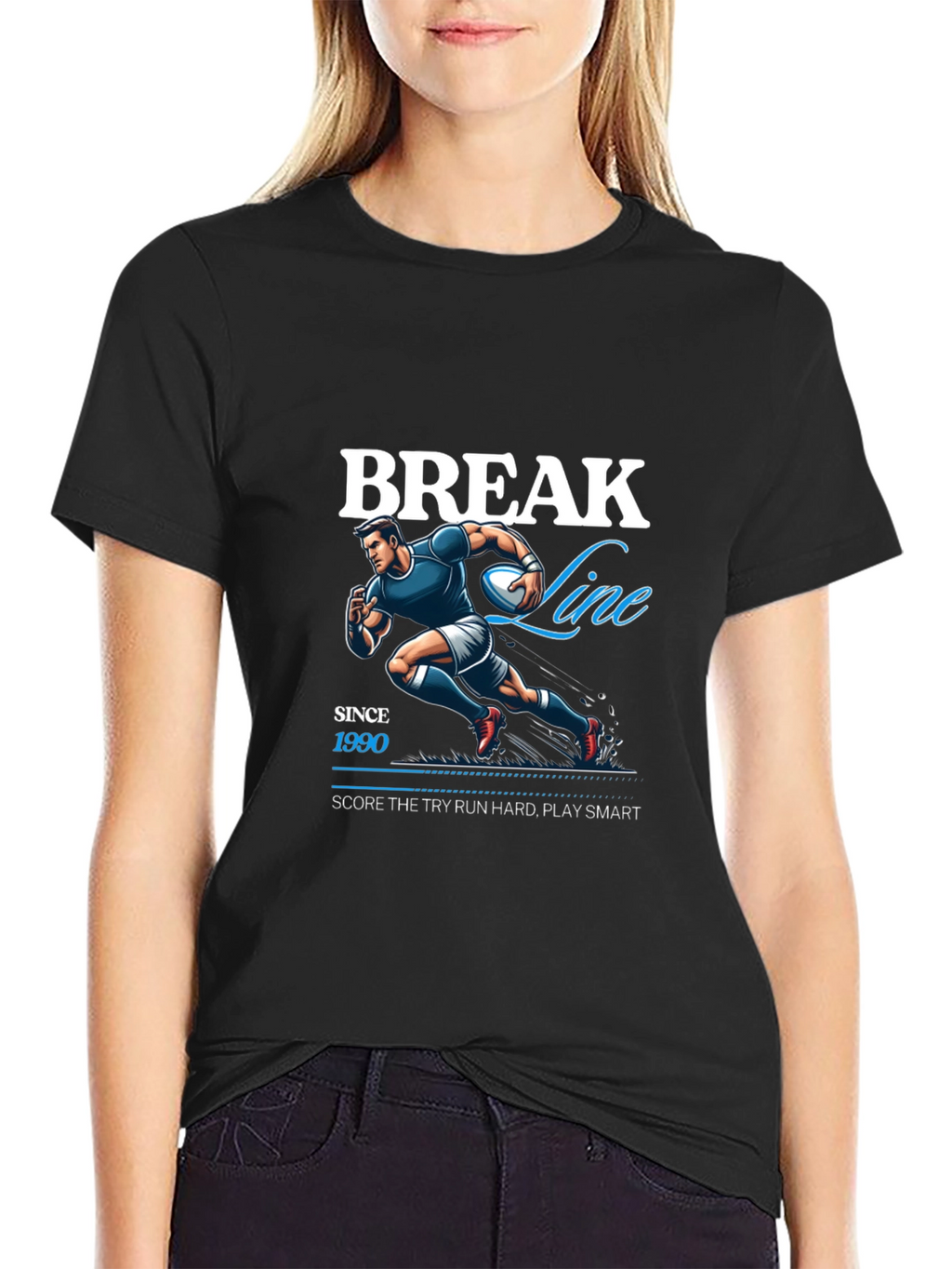 Break Line Rugby Graphic T-Shirt - Black