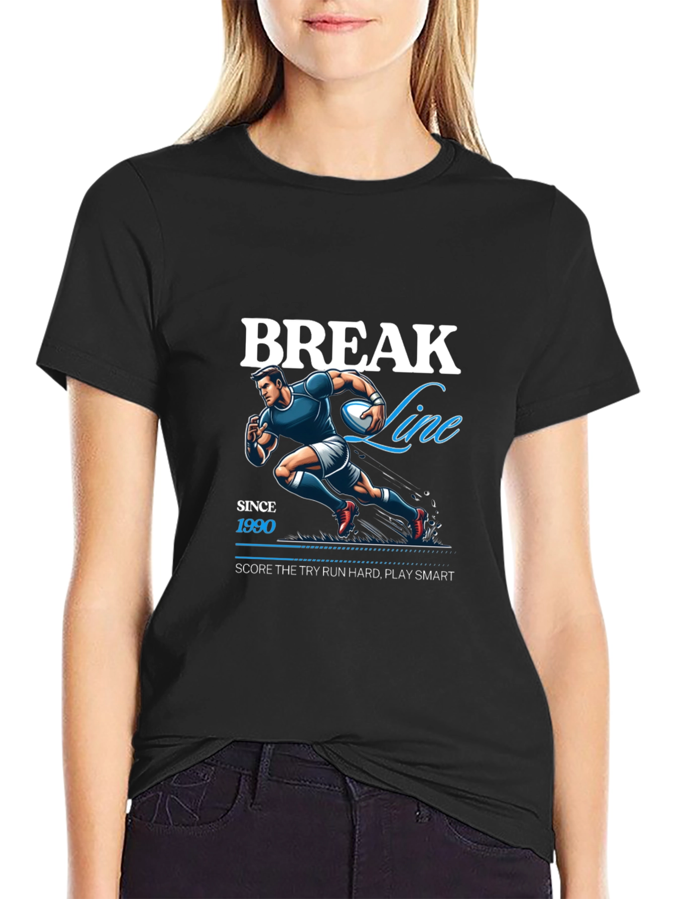 Break Line Rugby Graphic T-Shirt - Black