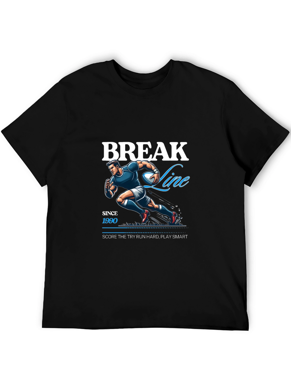 Break Line Rugby Graphic T-Shirt - Black
