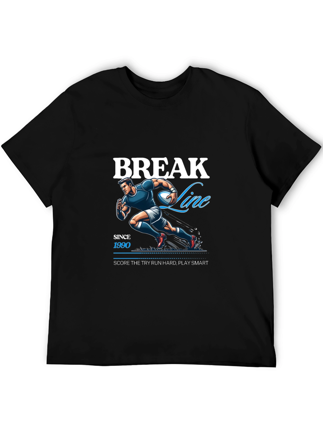 Break Line Rugby Graphic T-Shirt - Black
