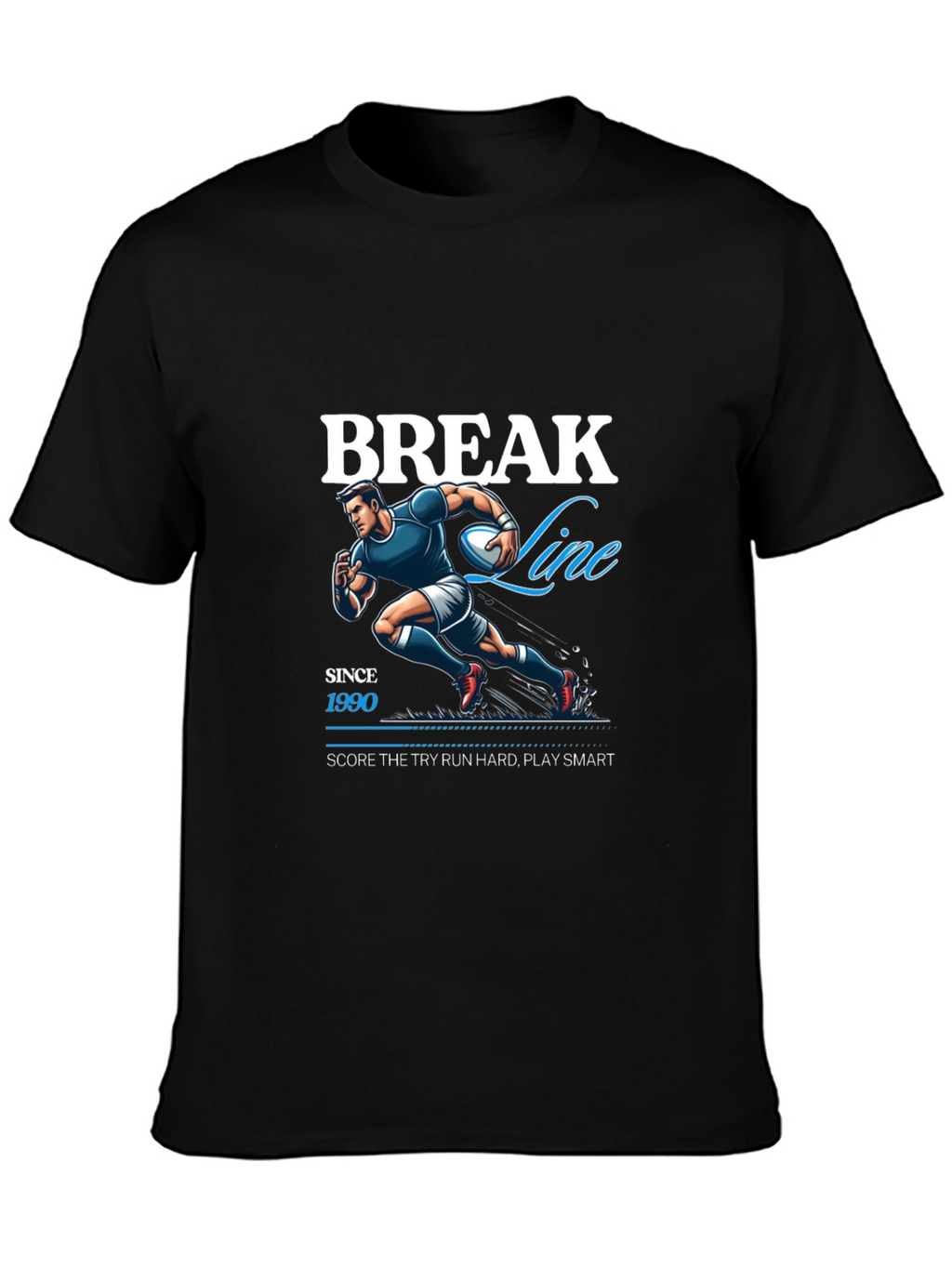 Break Line Rugby Graphic T-Shirt - Black