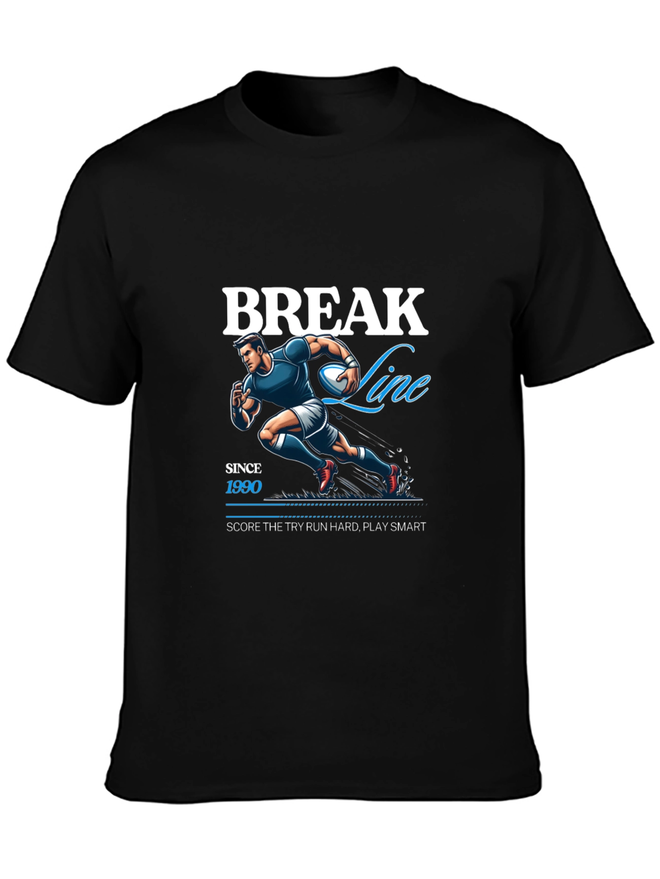 Break Line Rugby Graphic T-Shirt - Black
