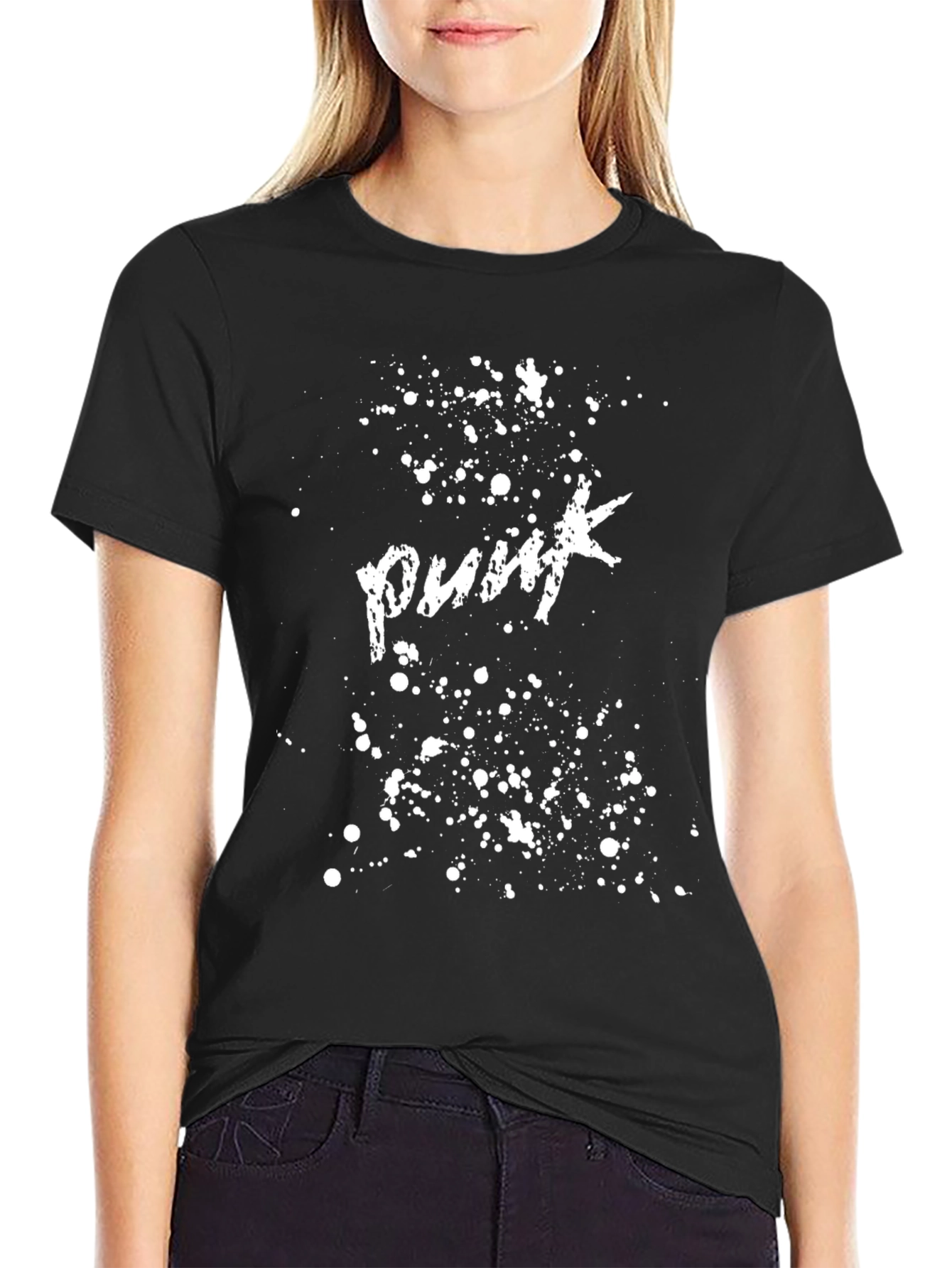 Punk Splatter Graphic Black T-Shirt