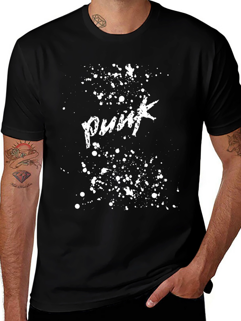 Punk Splatter Graphic Black T-Shirt