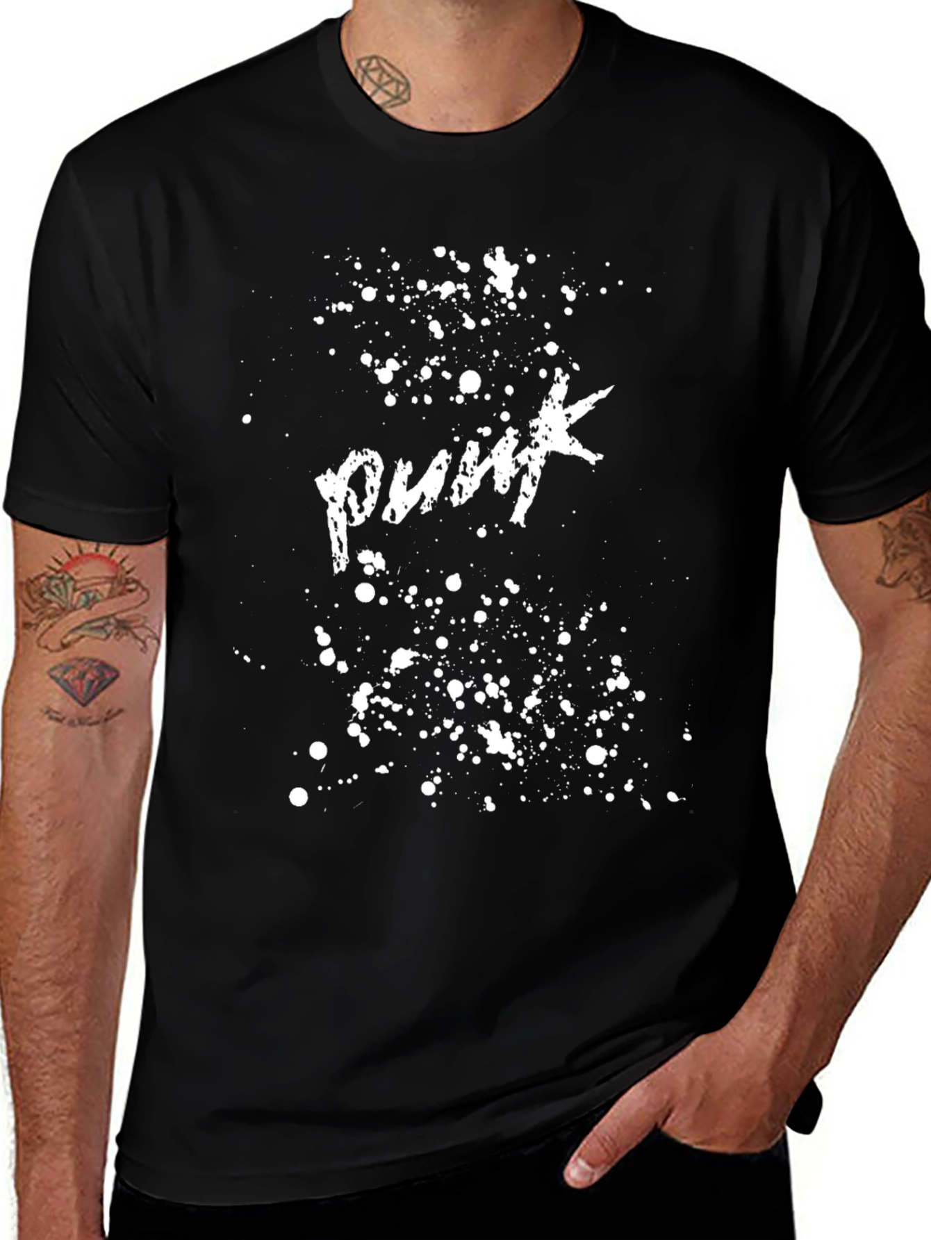 Punk Splatter Graphic Black T-Shirt