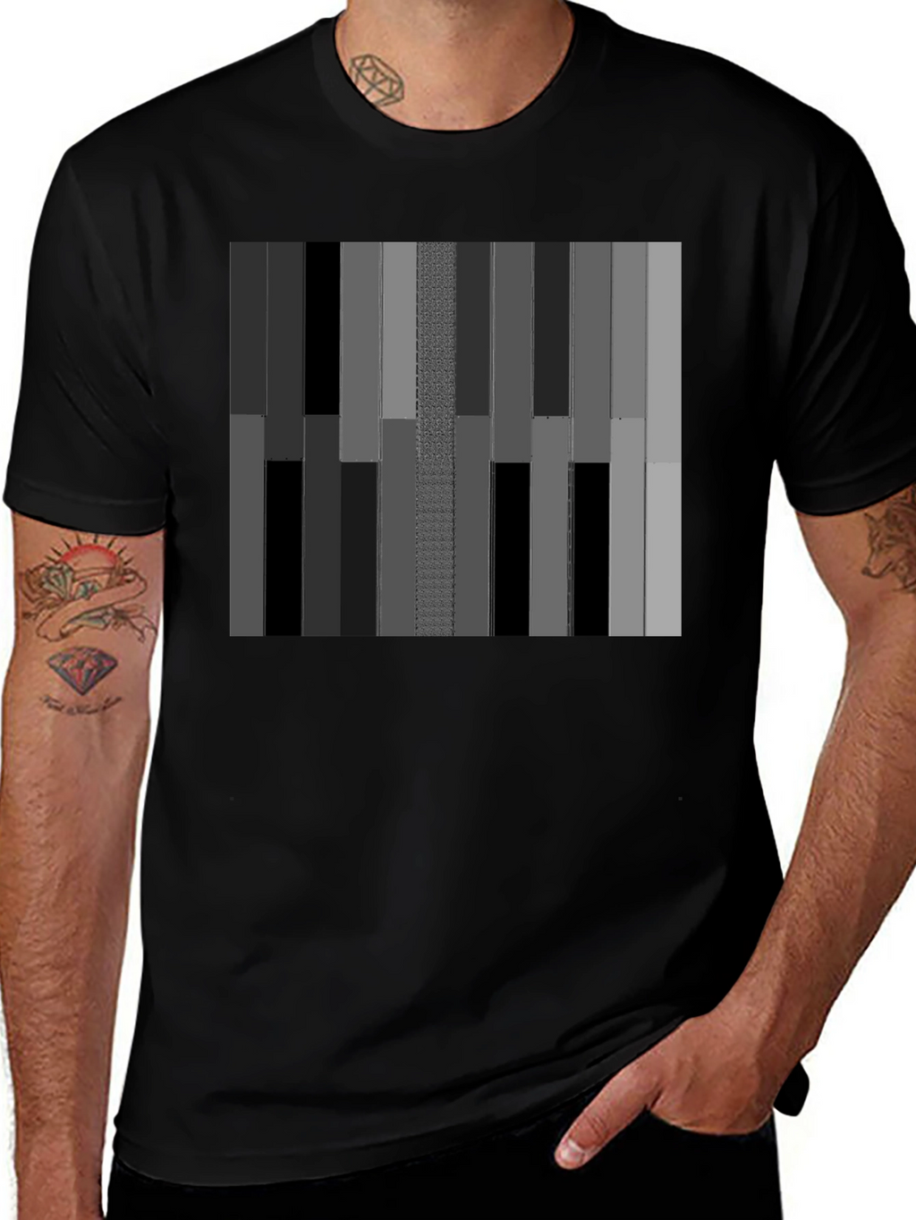 Abstract Striped Graphic Print Mens Black T-Shirt