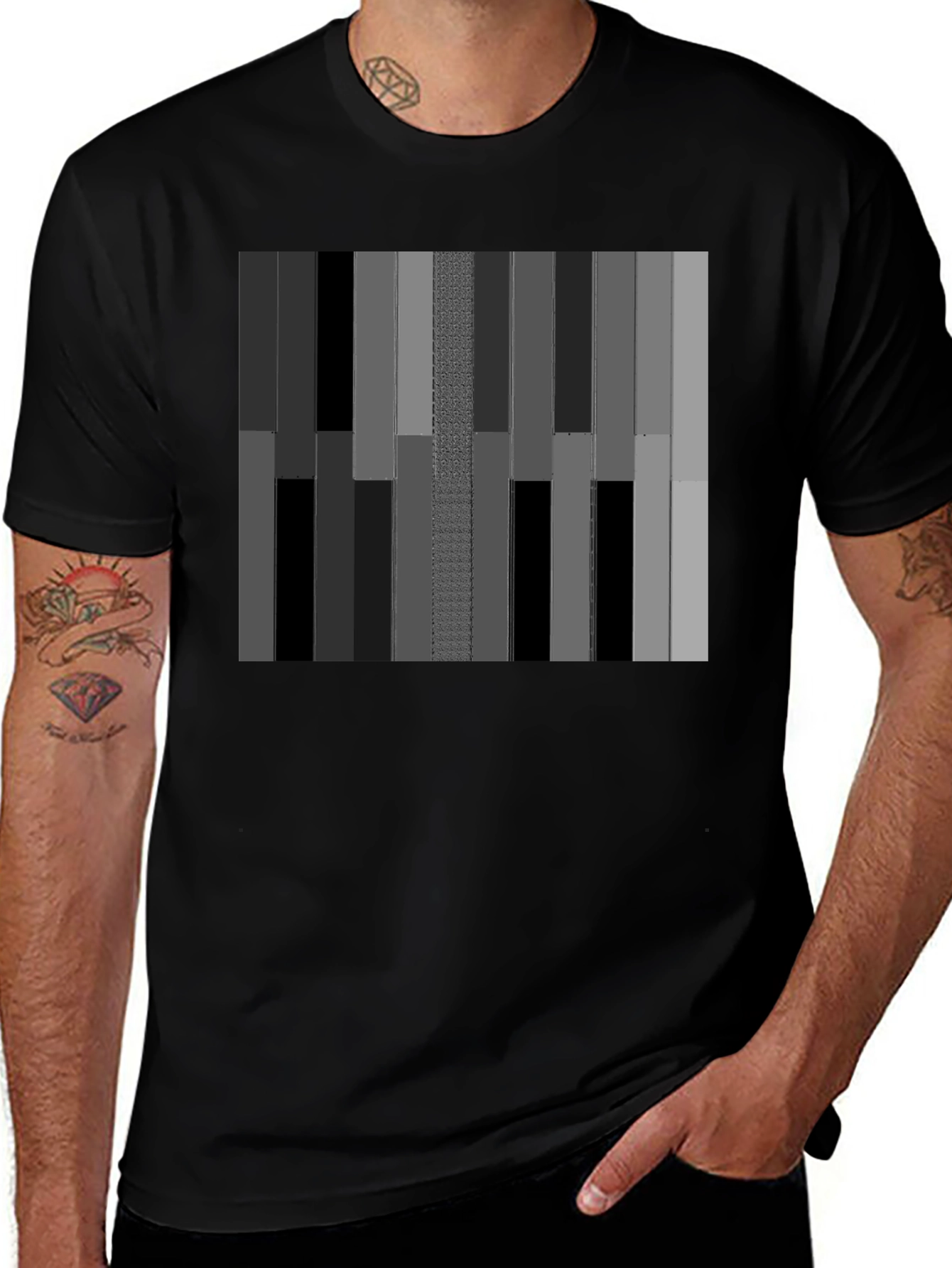 Abstract Striped Graphic Print Mens Black T-Shirt
