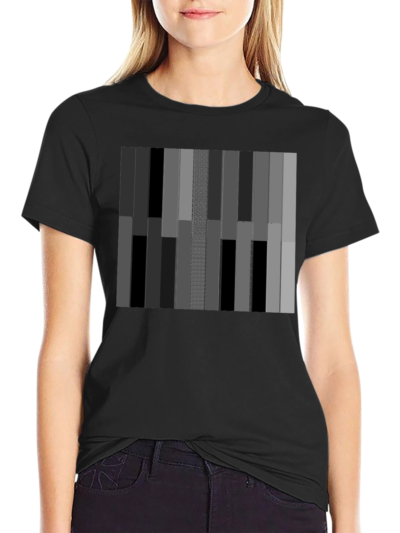 Abstract Striped Graphic Print Mens Black T-Shirt