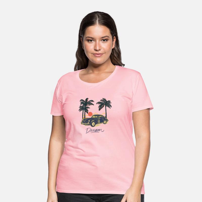 Dark Blue and Brown Beach Illustrative Vintage Car