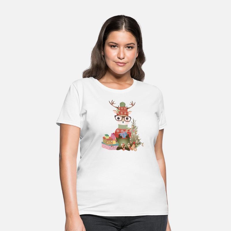 Deer with Christmas presents, glasses and hat