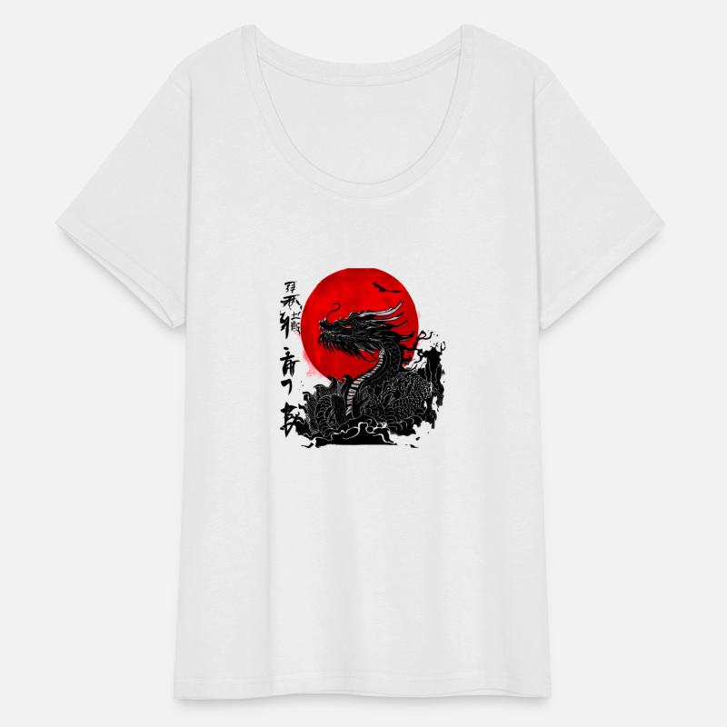 Dragon and crimson sun with ink japanese