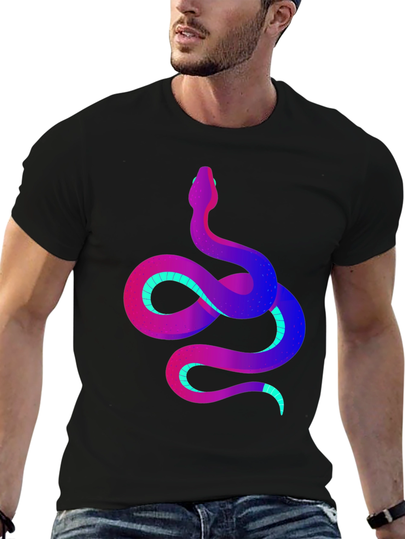 Vibrant Snake Graphic Tee - Stylish Mens Black T-Shirt