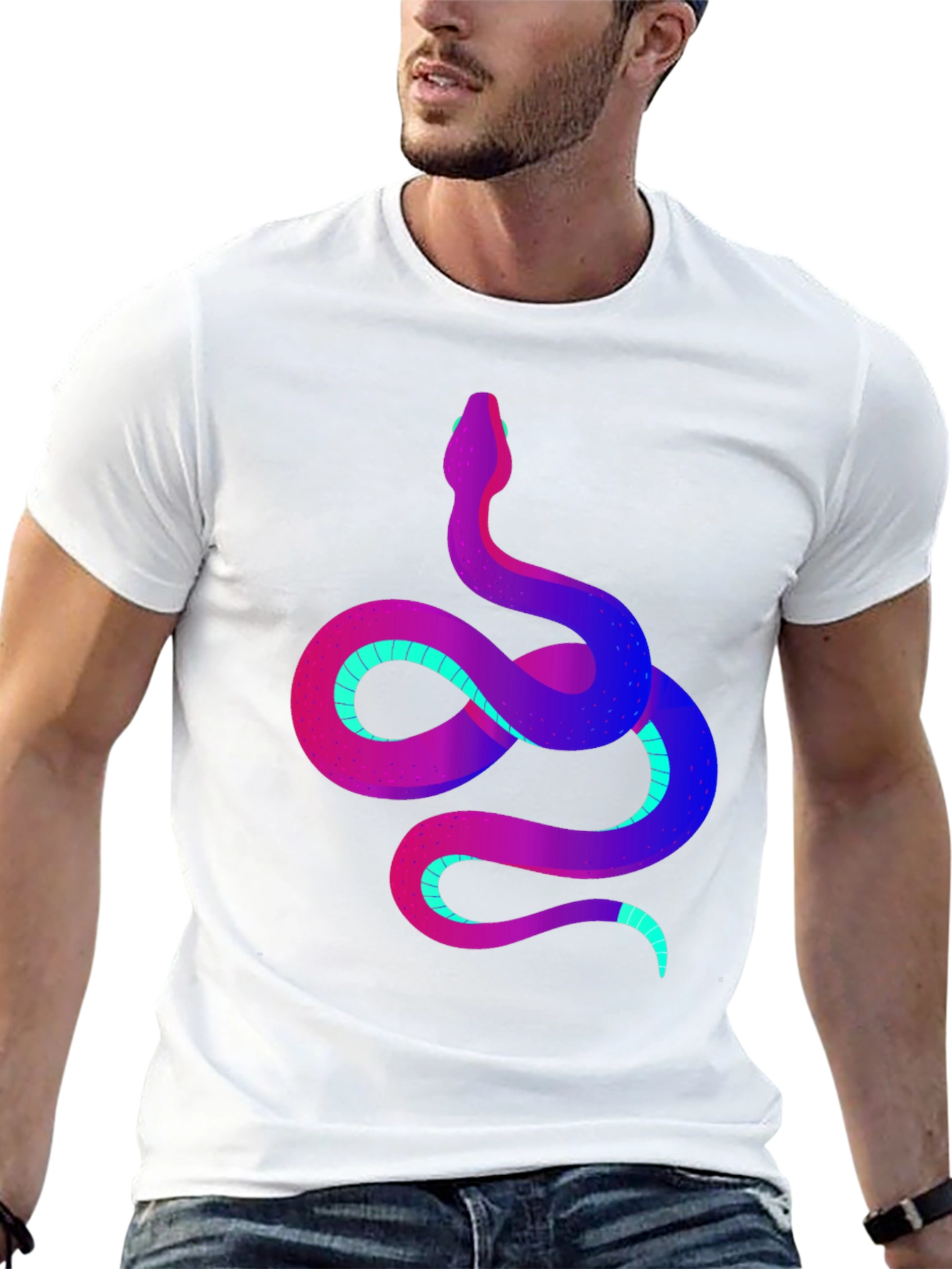 Vibrant Snake Graphic Tee - Stylish Mens Black T-Shirt