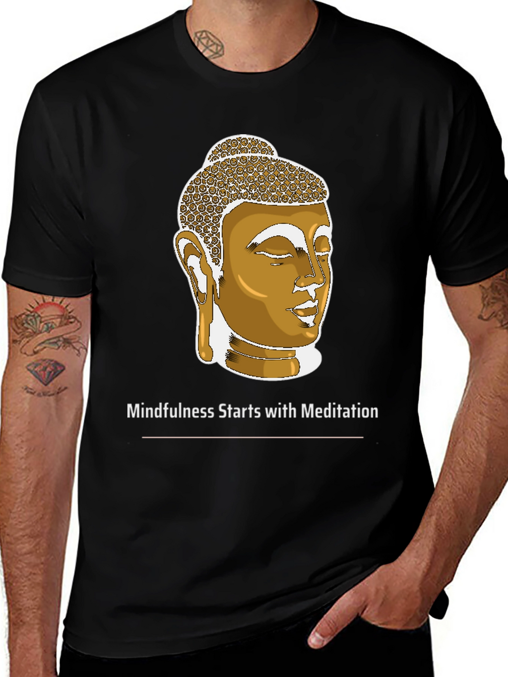 Mindfulness Meditation Buddha Head Black T-Shirt