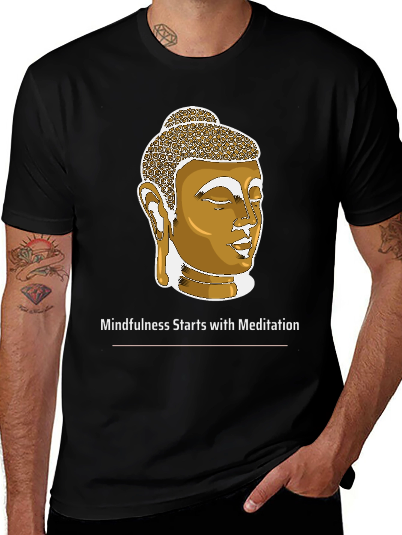 Mindfulness Meditation Buddha Head Black T-Shirt