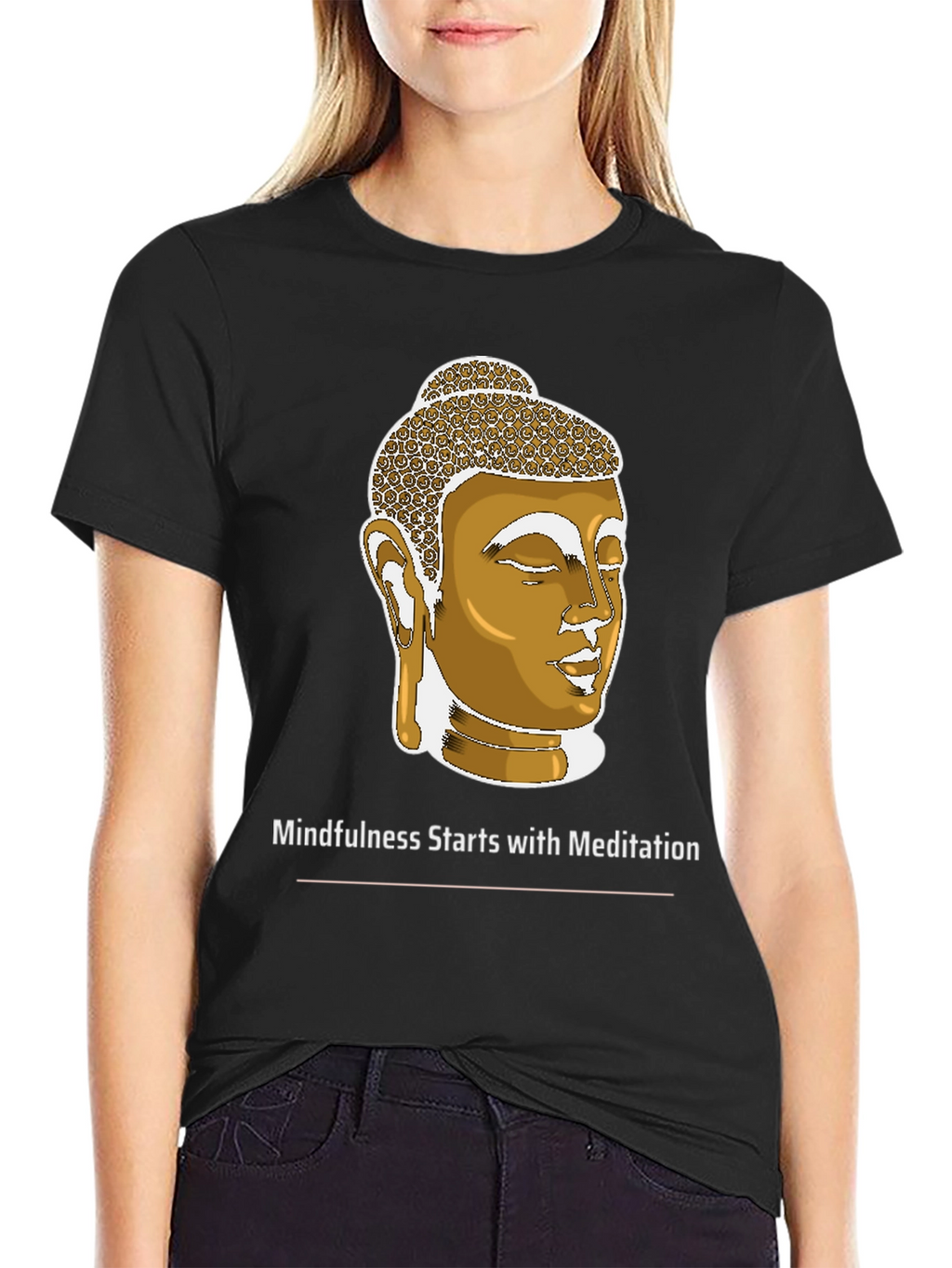Mindfulness Meditation Buddha Head Black T-Shirt