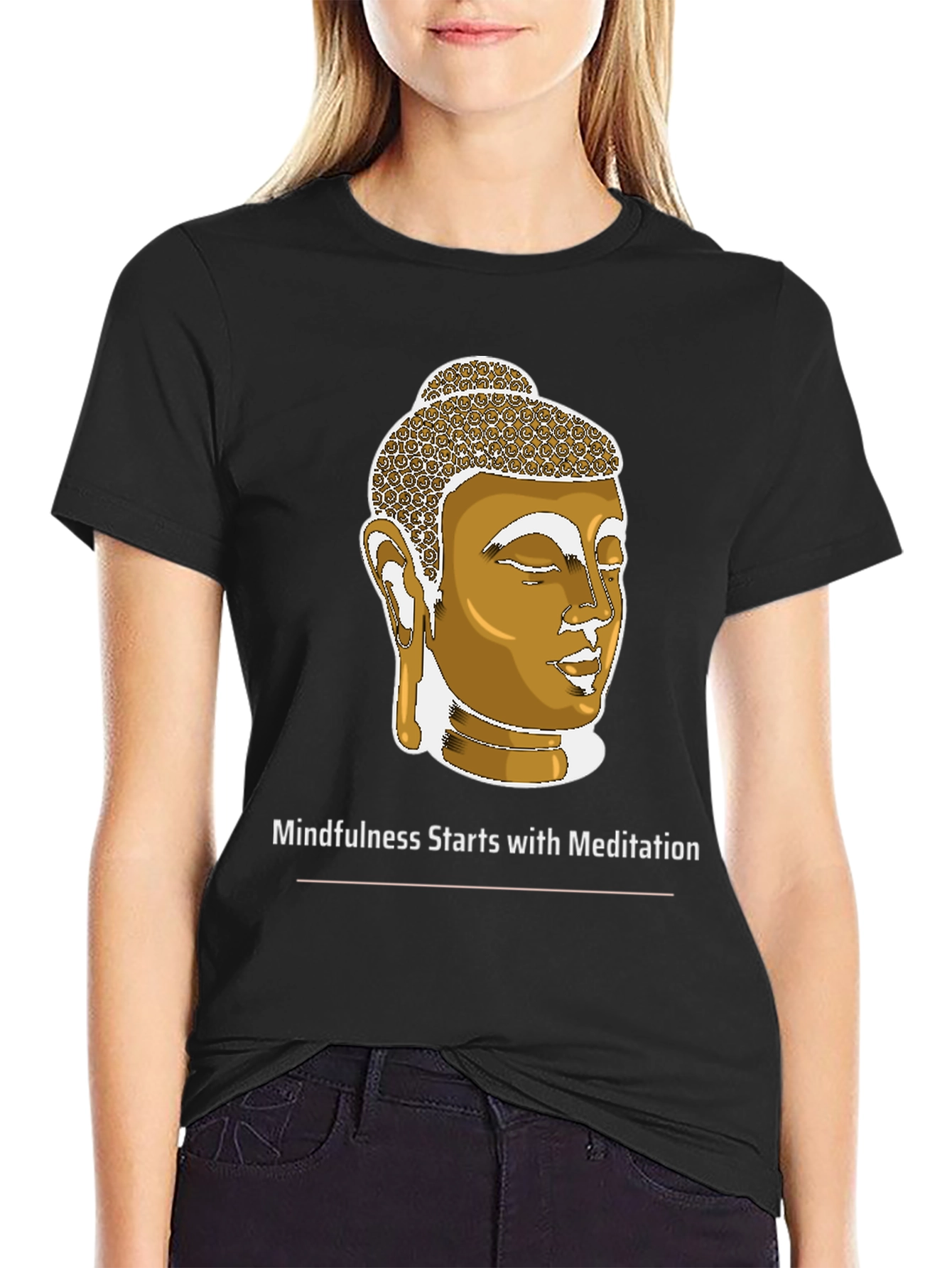 Mindfulness Meditation Buddha Head Black T-Shirt