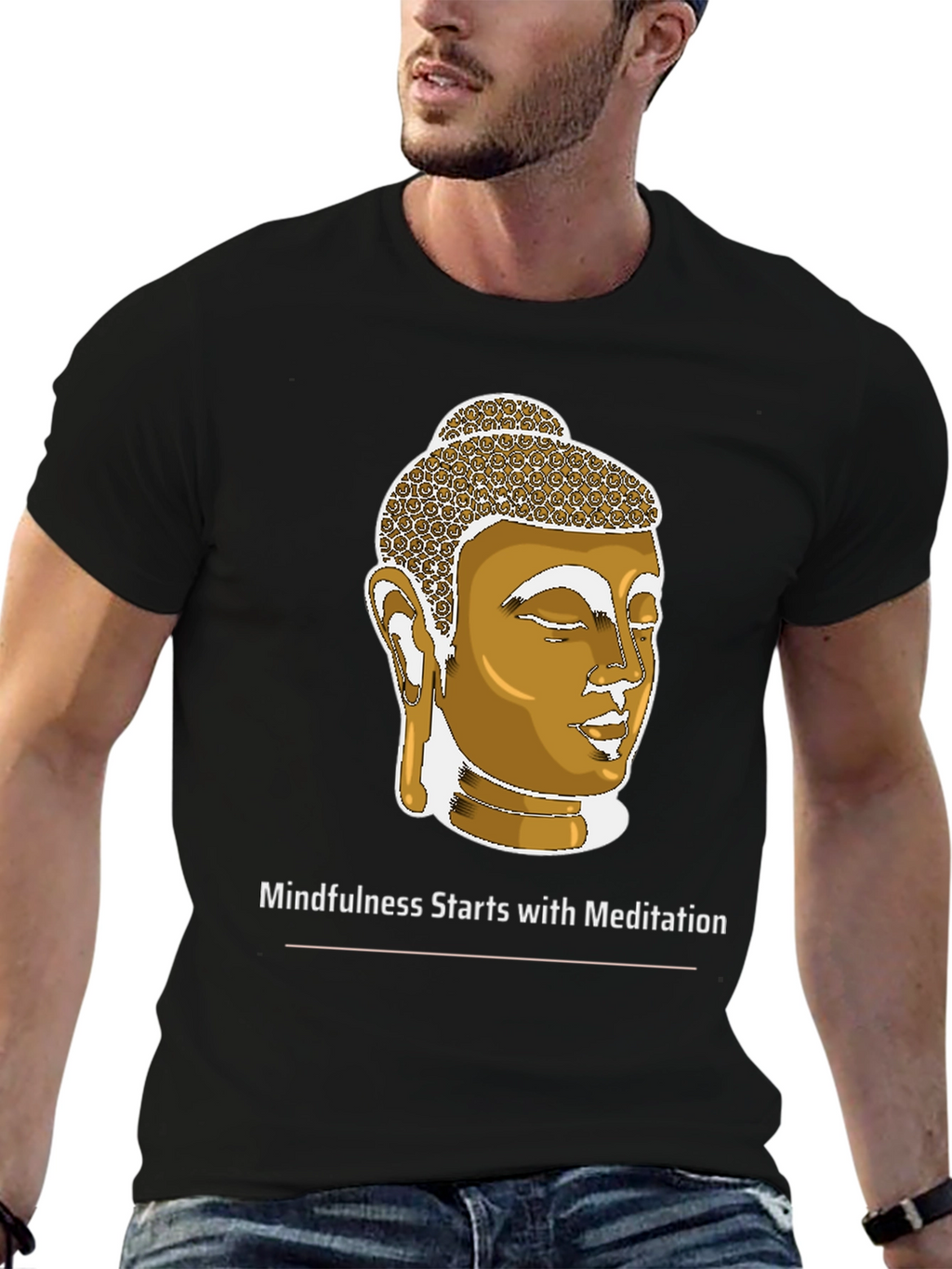Mindfulness Meditation Buddha Head Black T-Shirt