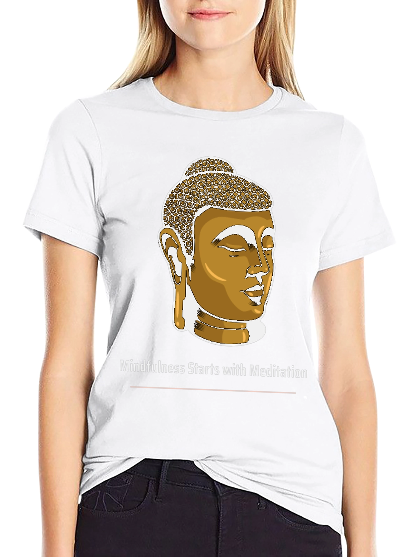 Mindfulness Meditation Buddha Head Black T-Shirt