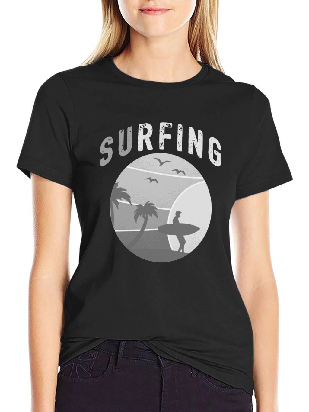 Surfing Scene Graphic Tee | Black