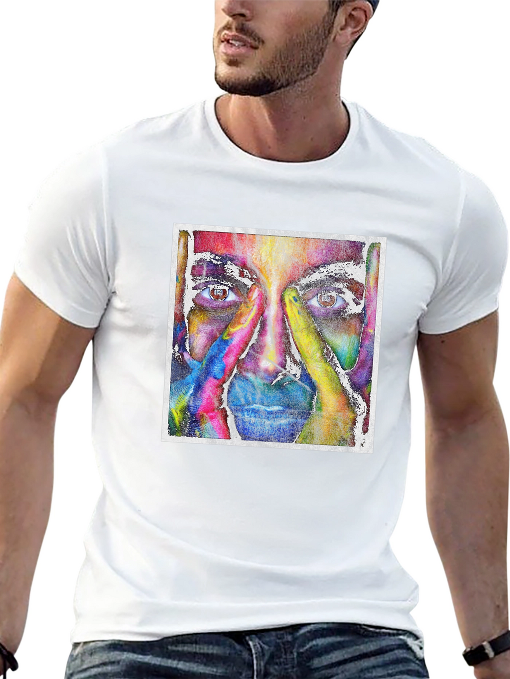 Abstract Face Graphic Tee - Unique Artistic Design