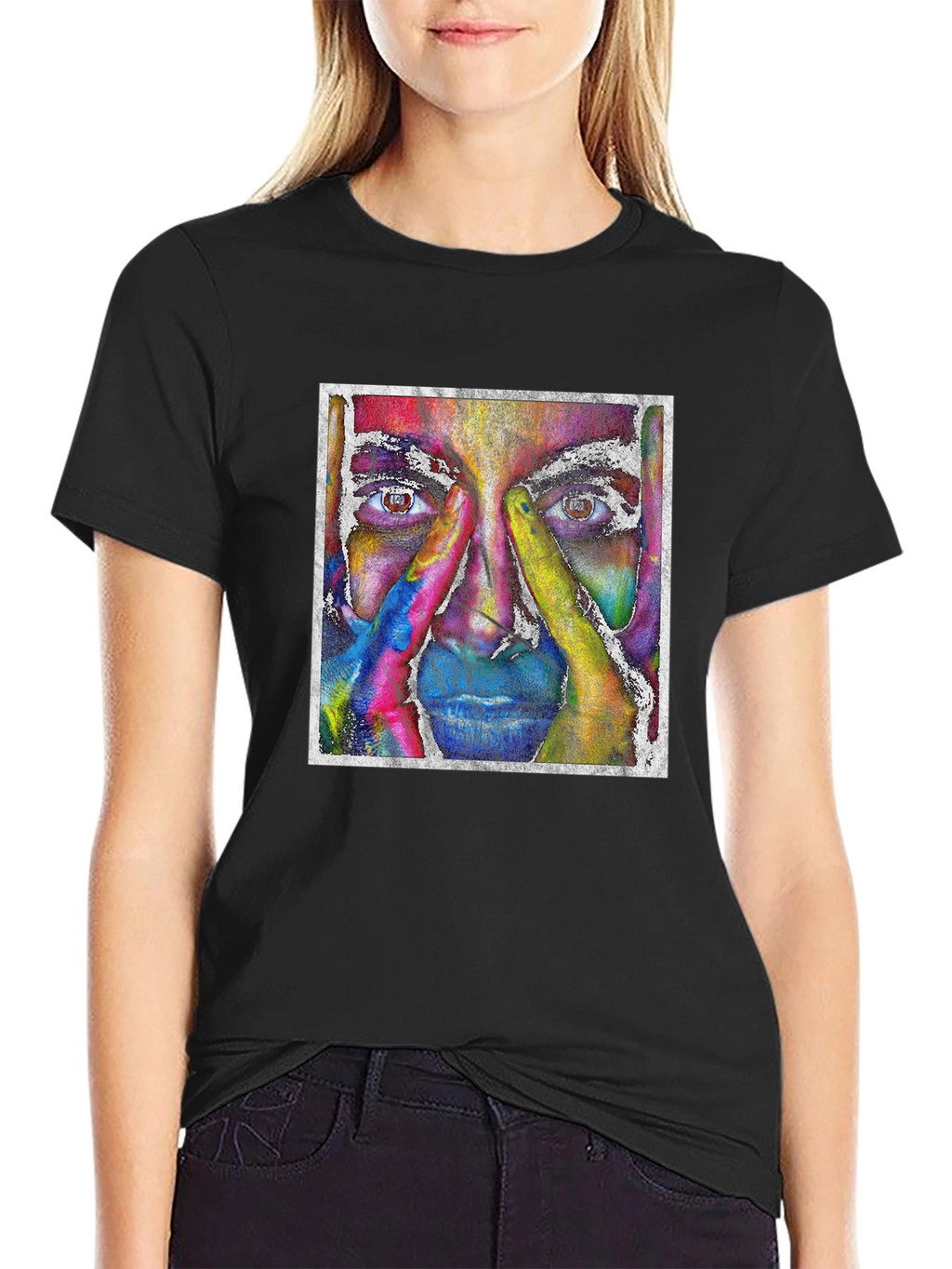 Abstract Face Graphic Tee - Unique Artistic Design