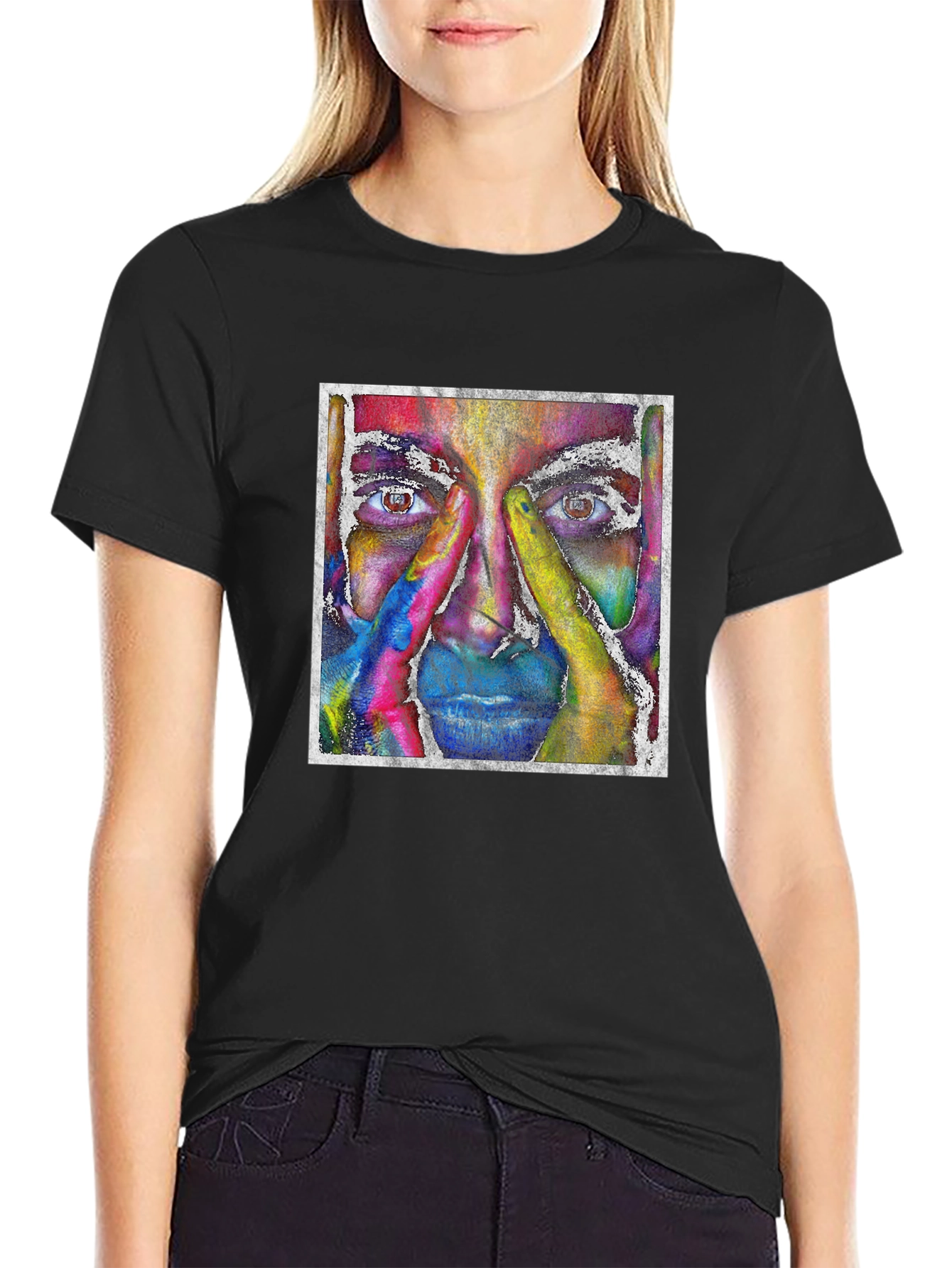Abstract Face Graphic Tee - Unique Artistic Design