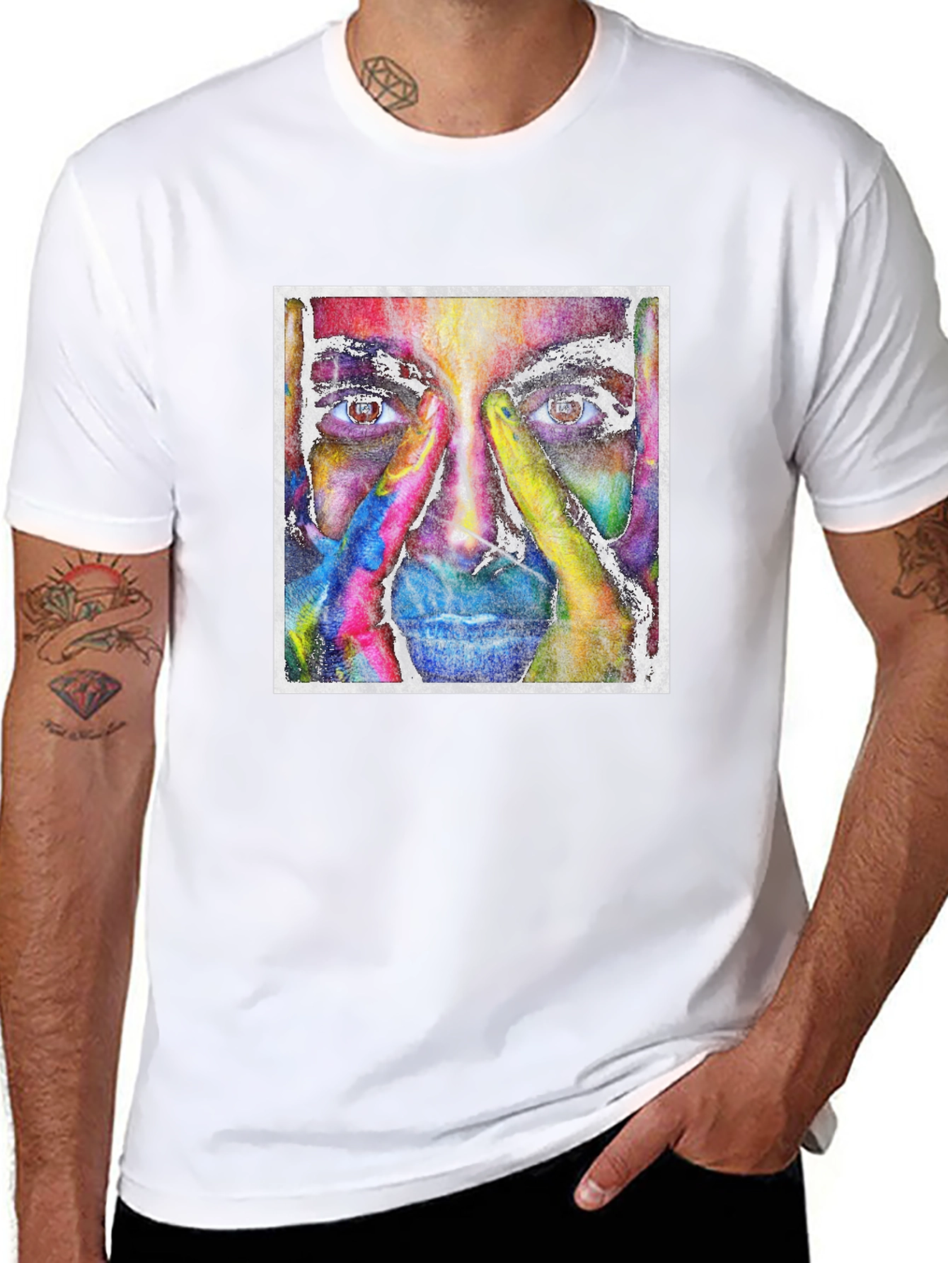 Abstract Face Graphic Tee - Unique Artistic Design