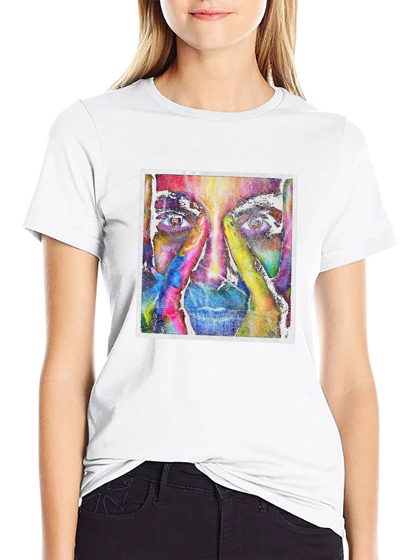 Abstract Face Graphic Tee - Unique Artistic Design