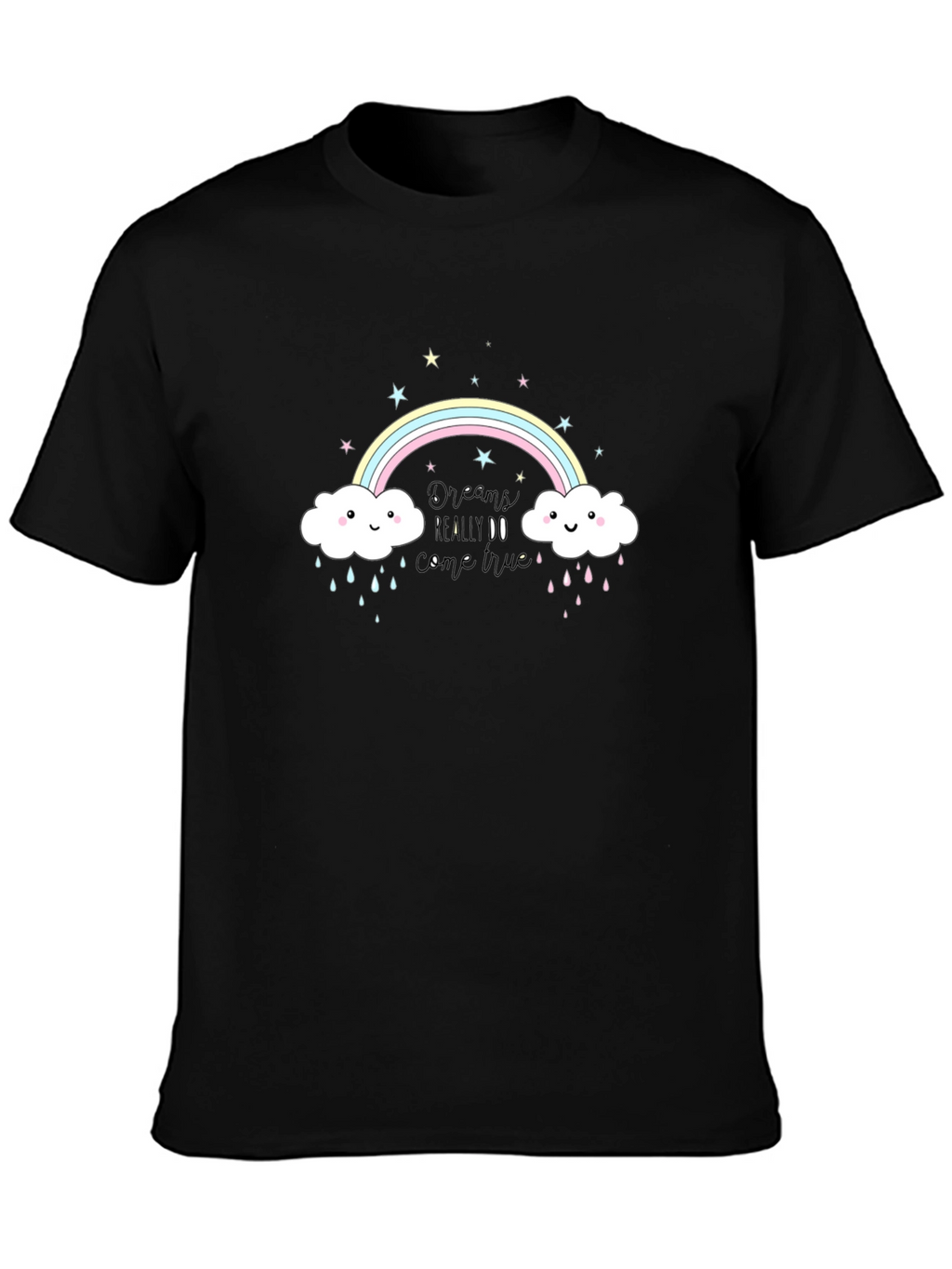Rainbow Cloud Graphic Tee - Black Cotton T-Shirt