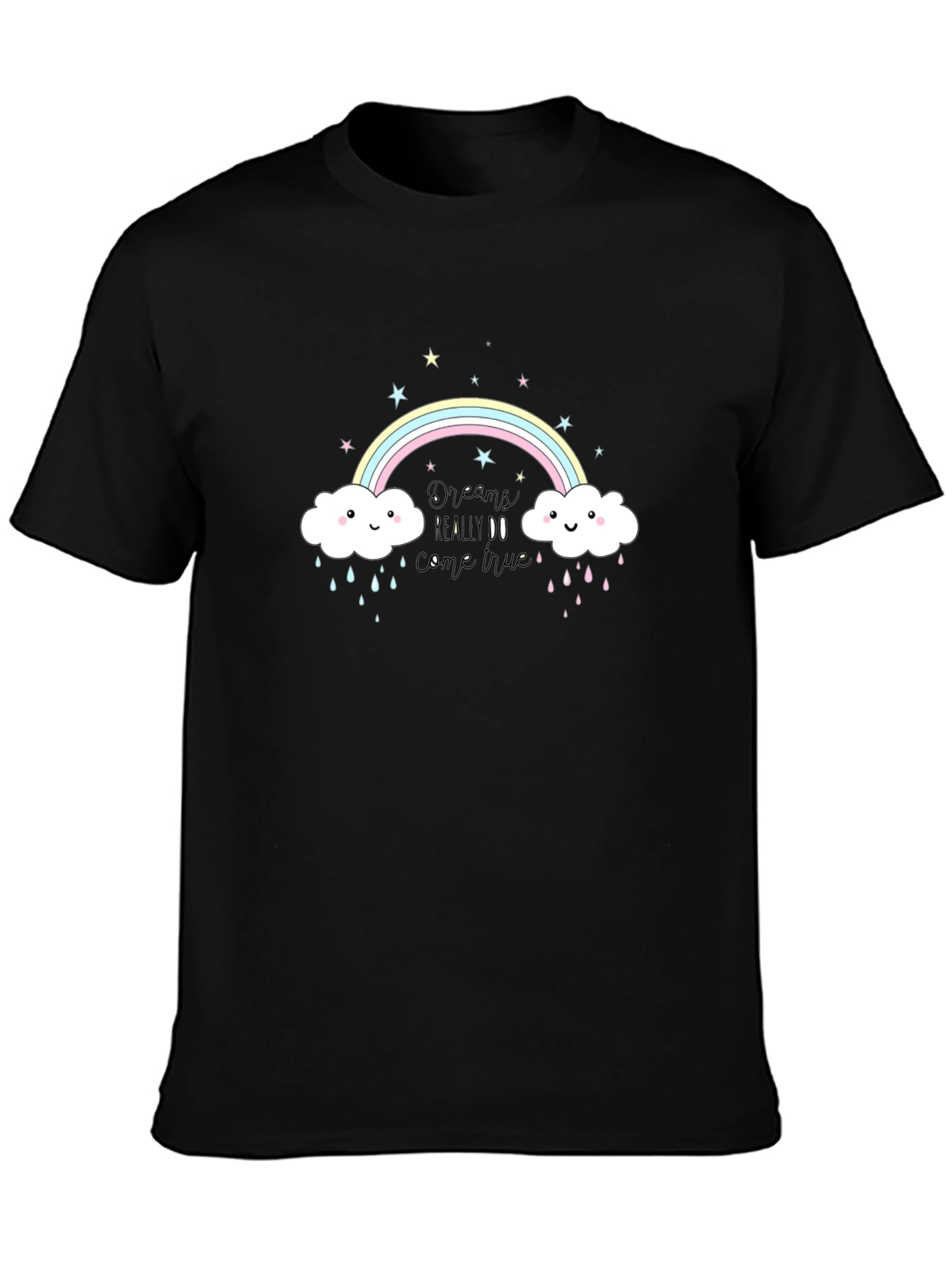 Rainbow Cloud Graphic Tee - Black Cotton T-Shirt