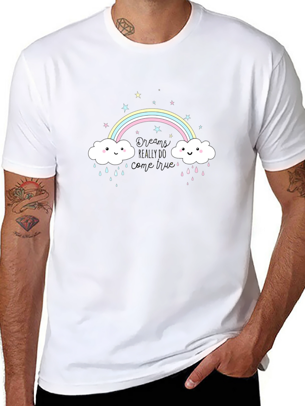 Rainbow Cloud Graphic Tee - Black Cotton T-Shirt