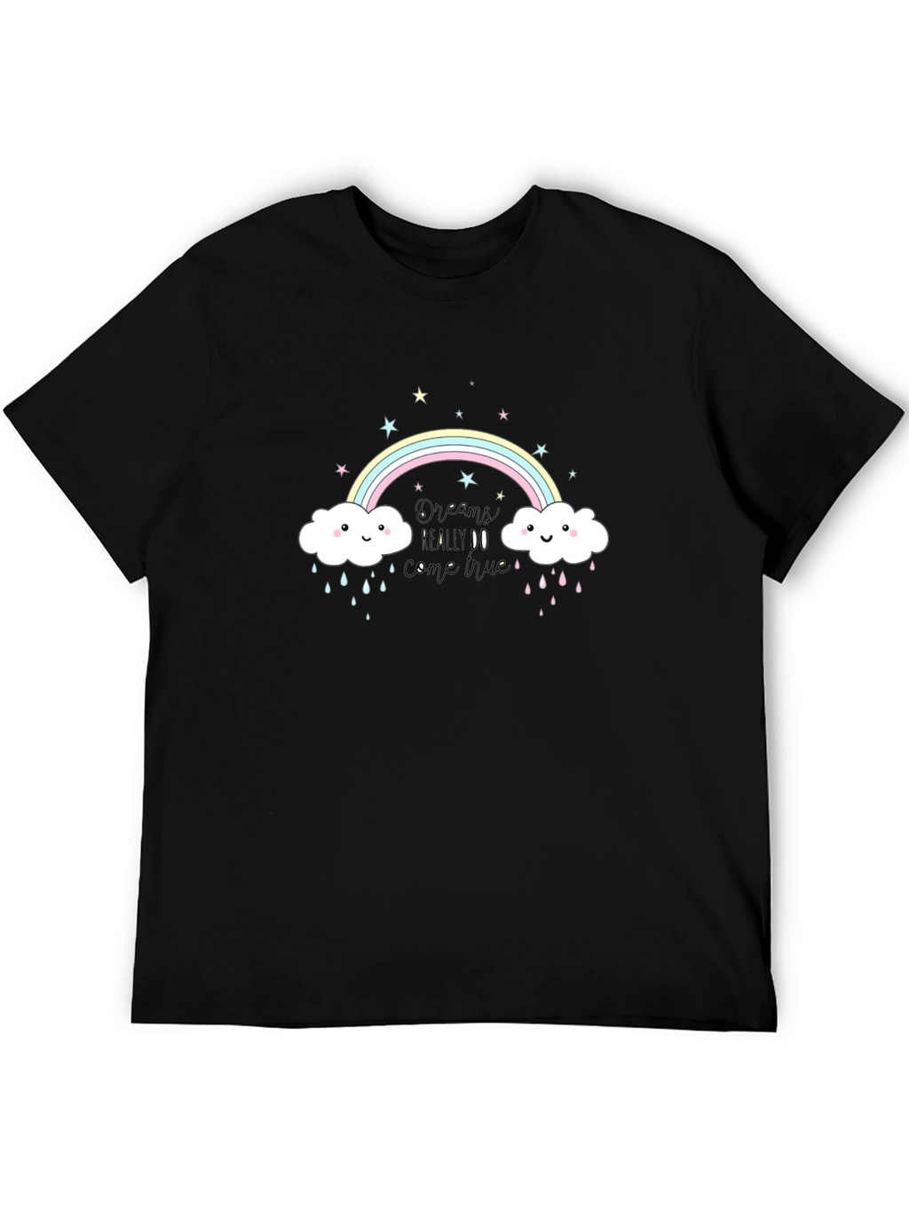 Rainbow Cloud Graphic Tee - Black Cotton T-Shirt