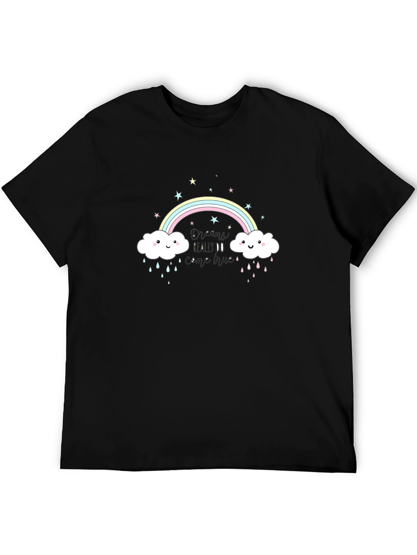 Rainbow Cloud Graphic Tee - Black Cotton T-Shirt
