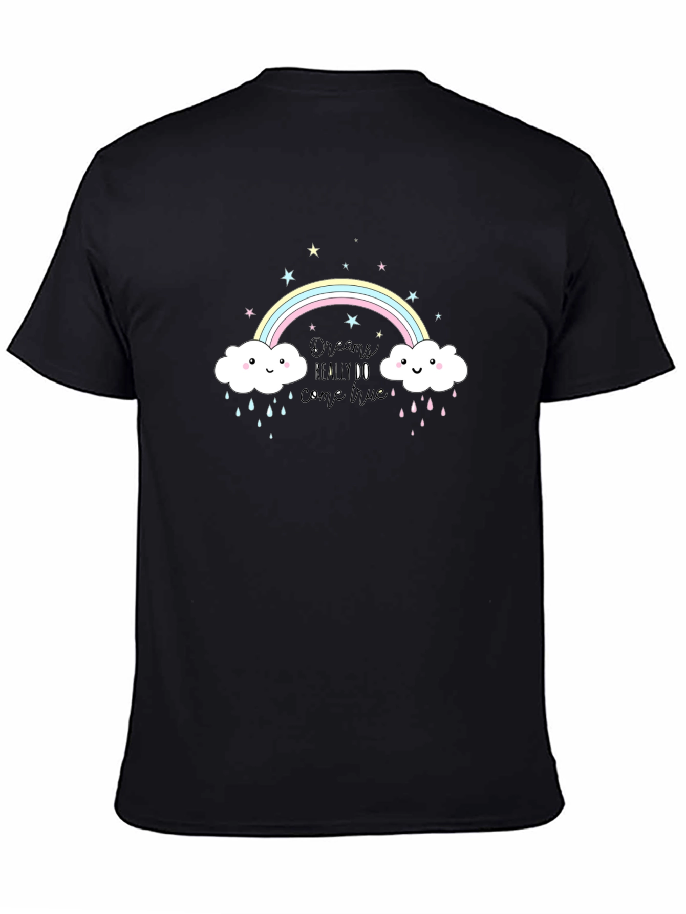 Rainbow Cloud Graphic Tee - Black Cotton T-Shirt