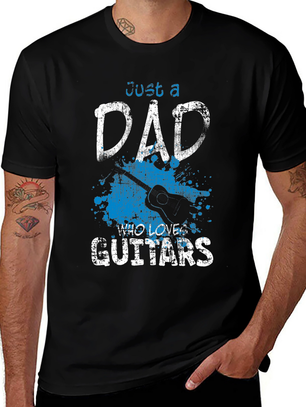 Dad Who Loves Guitars Black T-Shirt