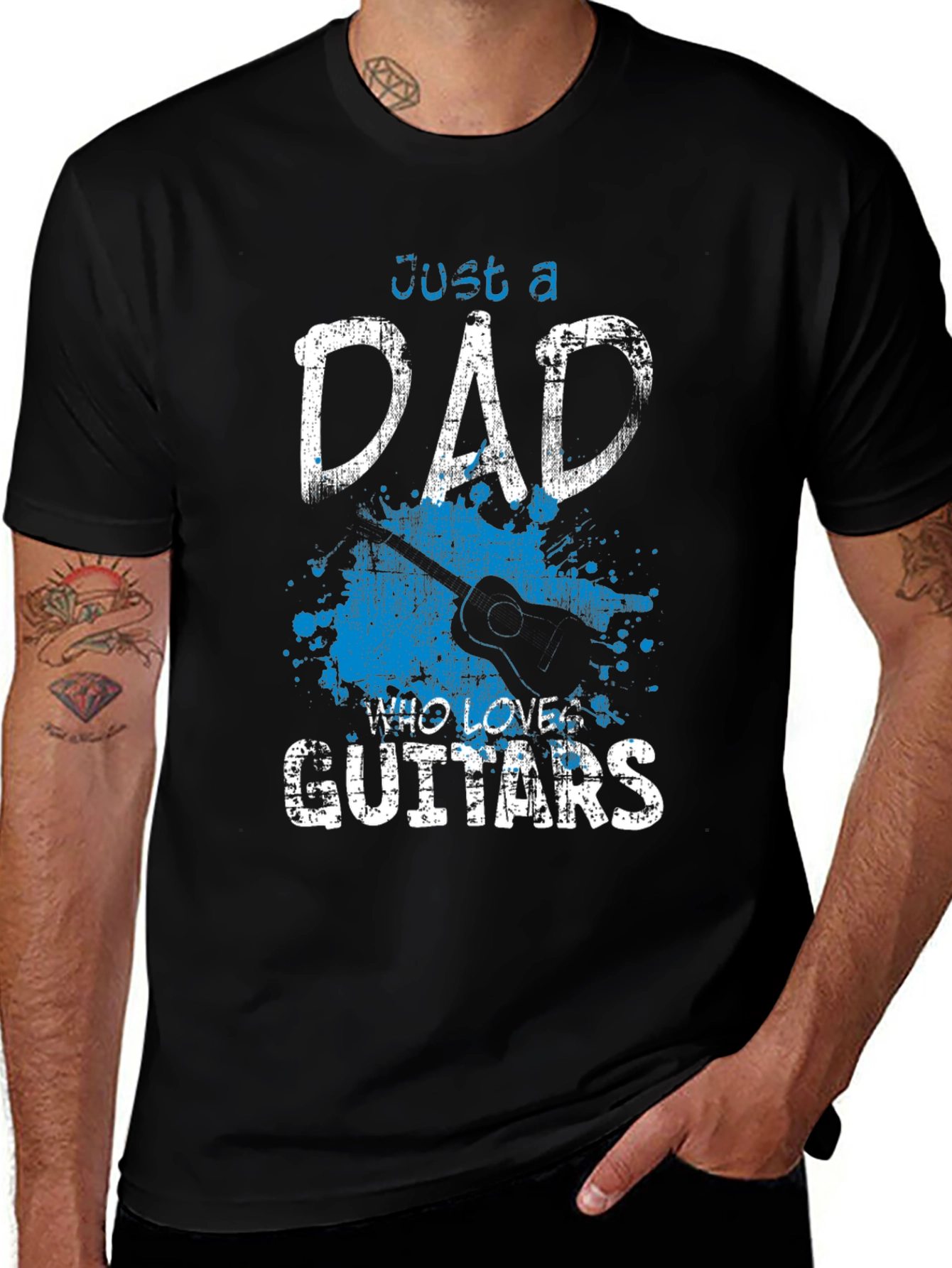 Dad Who Loves Guitars Black T-Shirt