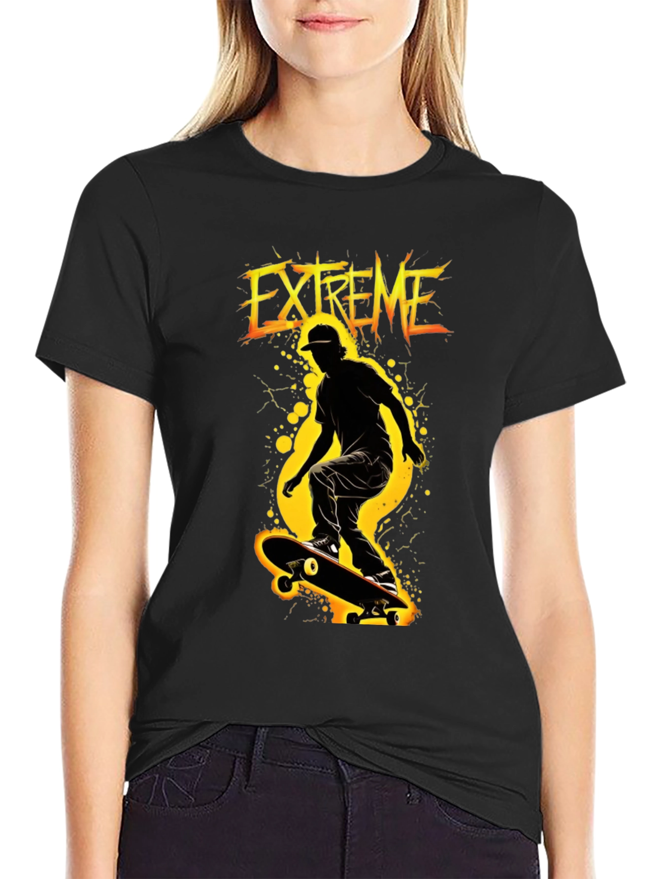 Extreme Skateboarder Black Graphic T-Shirt