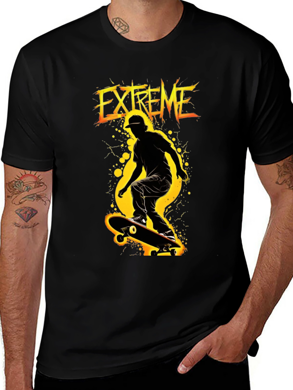 Extreme Skateboarder Black Graphic T-Shirt