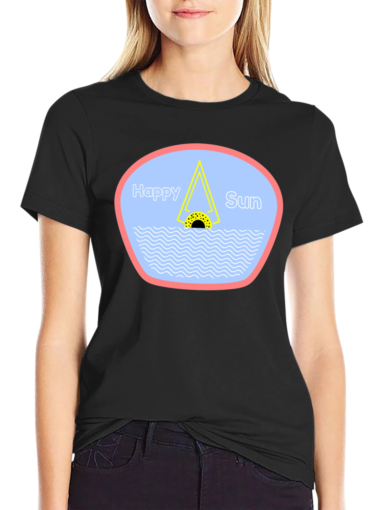 Happy Sun Graphic Tee - Black Cotton T-Shirt